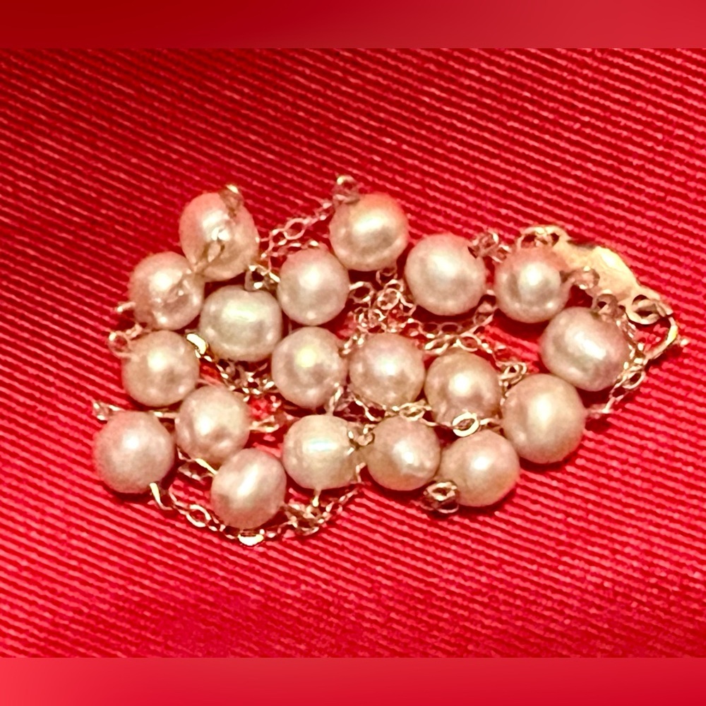 Peter Brams 14K Yellow Gold Pearl Station Necklace 17” ~6.24g Excellent
